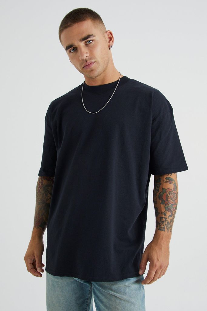 Men's Oversized Extended Neck Floral Graphic T-Shirt - Black - S, Black