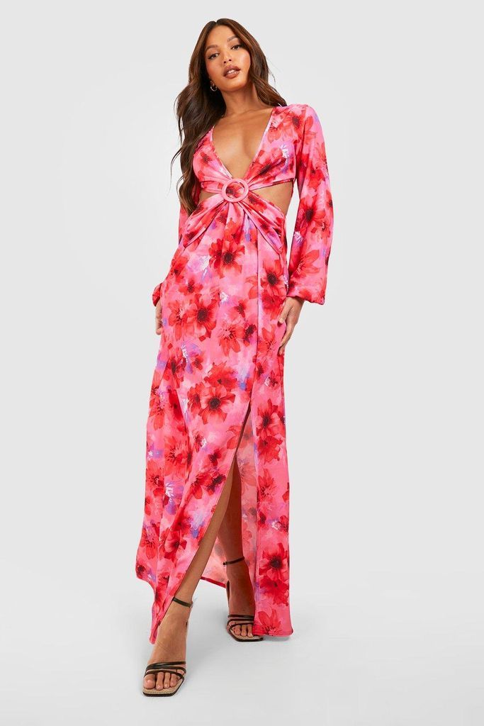 Womens Tall Floral Cut Out Maxi Dress - Pink - 6, Pink