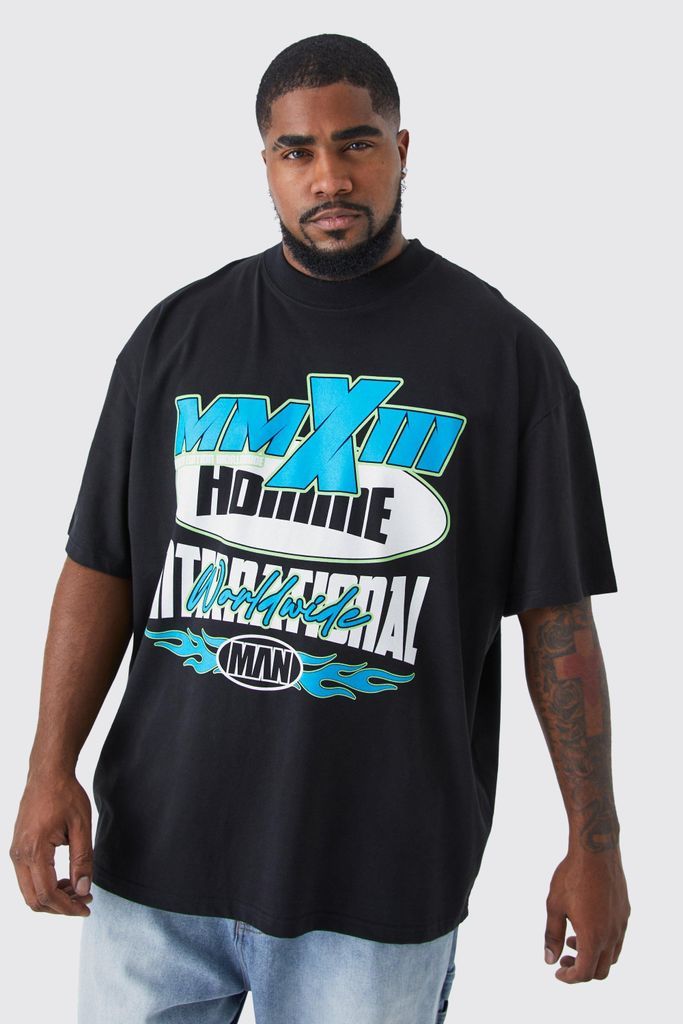 Men's Plus Oversized Extended Neck Moto Print T-Shirt - Black - Xxxl, Black
