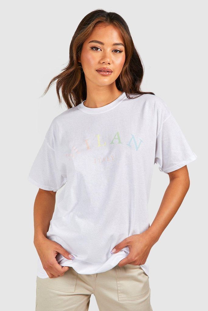 Womens Rainbow Milan Printed Oversized T-Shirt - White - S, White