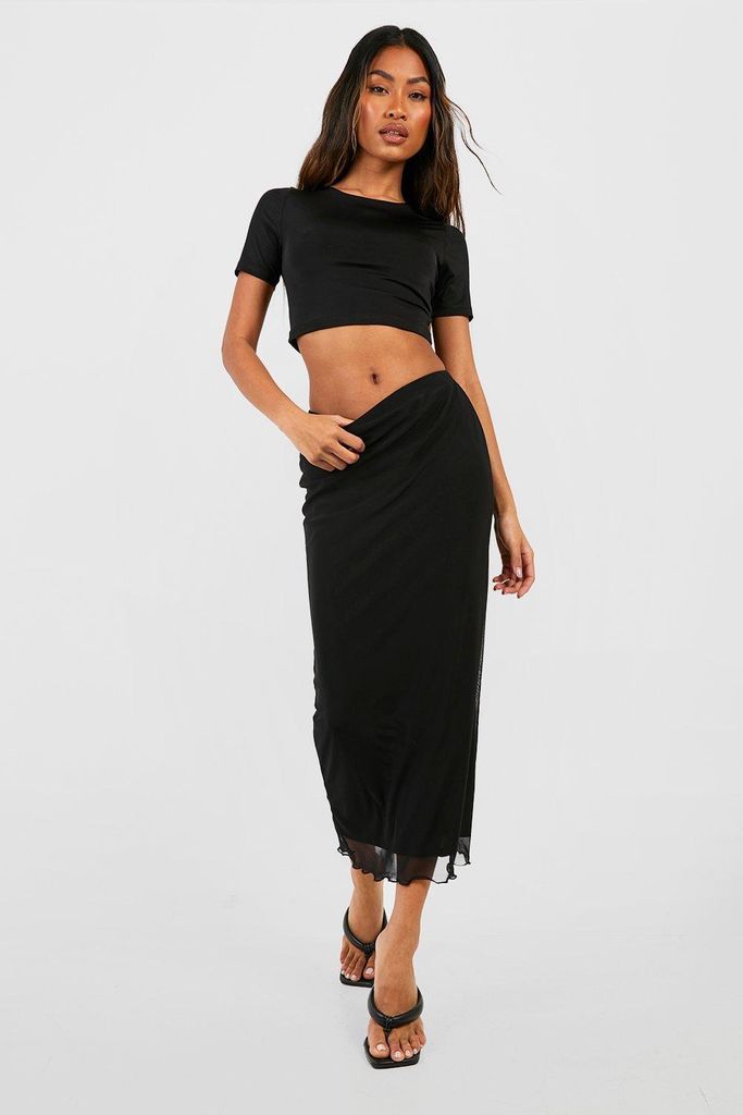 Womens Mesh Overlay Midaxi Slip Skirt - Black - 8, Black