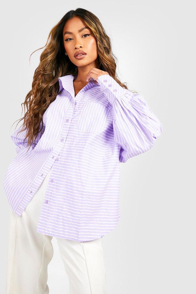 Womens Stripe Deep Cuff Shirt - Purple - 10, Purple