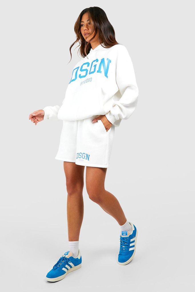Womens Dsgn Studio Collegiate Slogan Hooded Short Tracksuit - Cream - Xl, Cream
