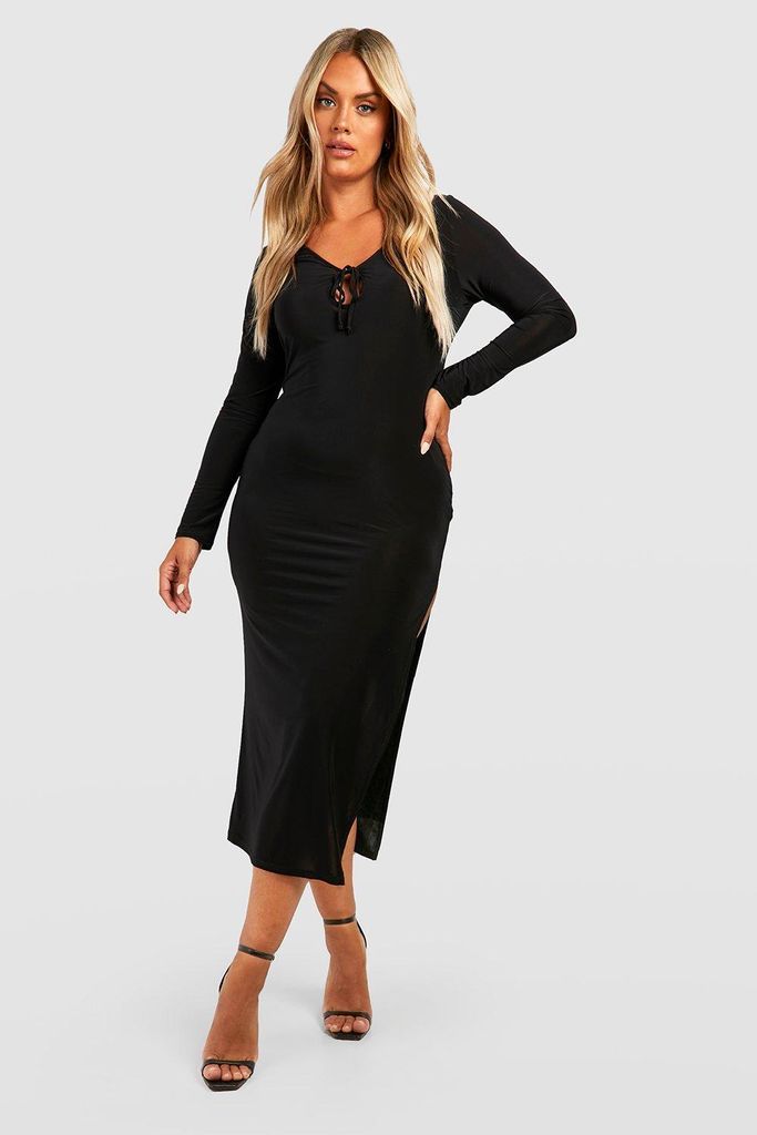 Womens Plus Slinky Tie Front Midaxi Dress - Black - 16, Black