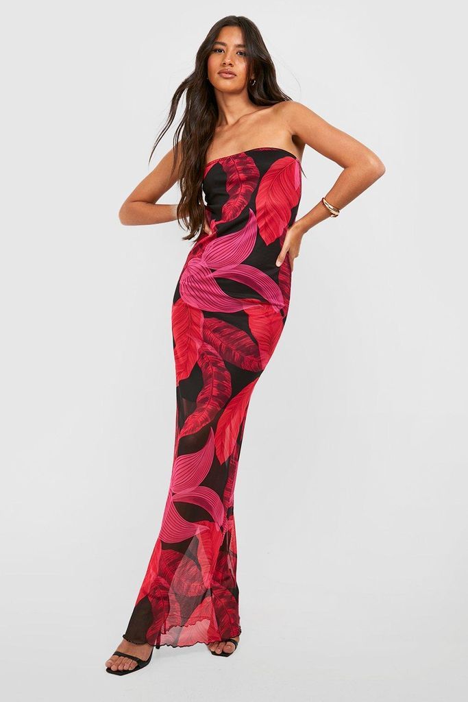 Womens Tall Leaf Print Bandeau Maxi Dress - Pink - 6, Pink