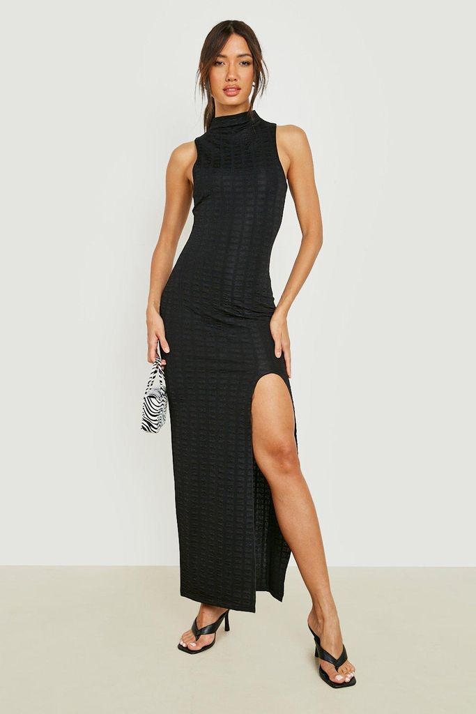 Womens Crinkle Sleeveless Split Maxi Dress - Black - 18, Black