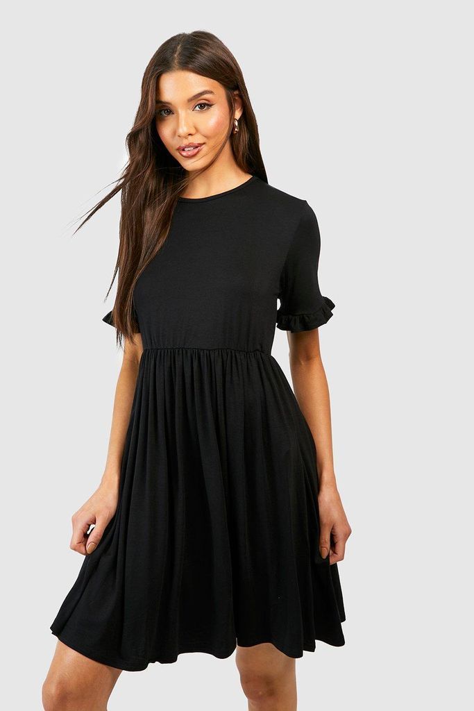 Womens Ruffle Sleeve Smock Dress - Black - 8, Black