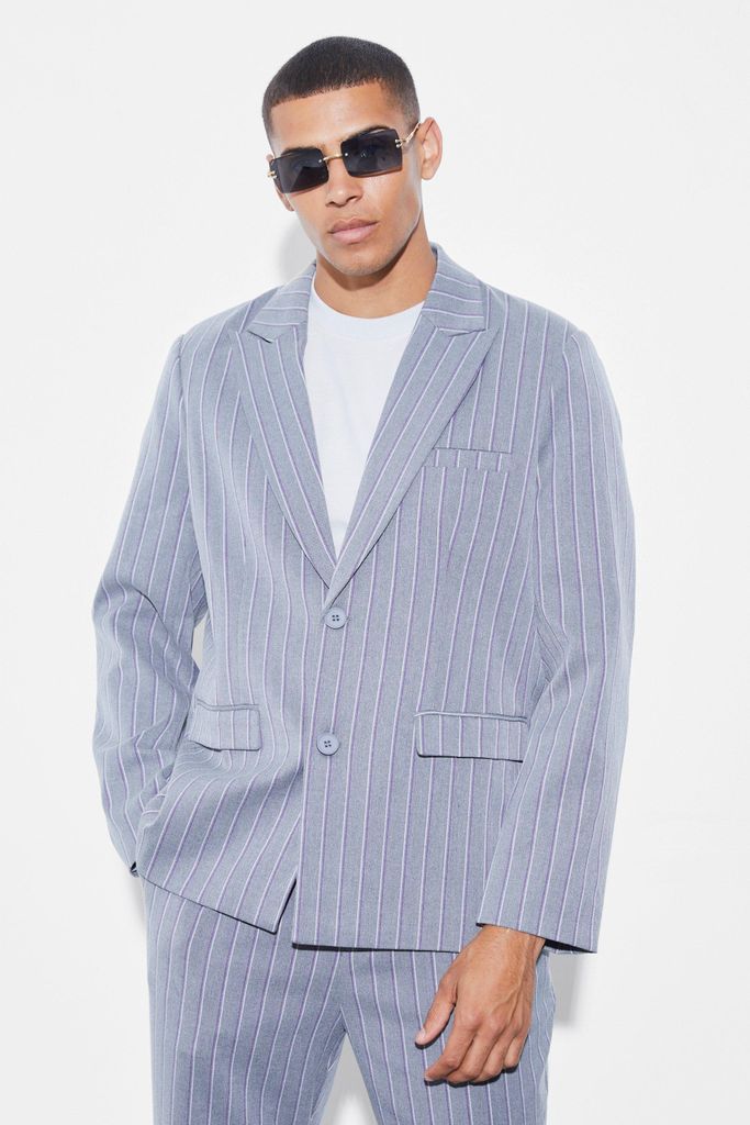 Men's Oversized Single Breasted Stripe Suit Jacket - Grey - 34, Grey