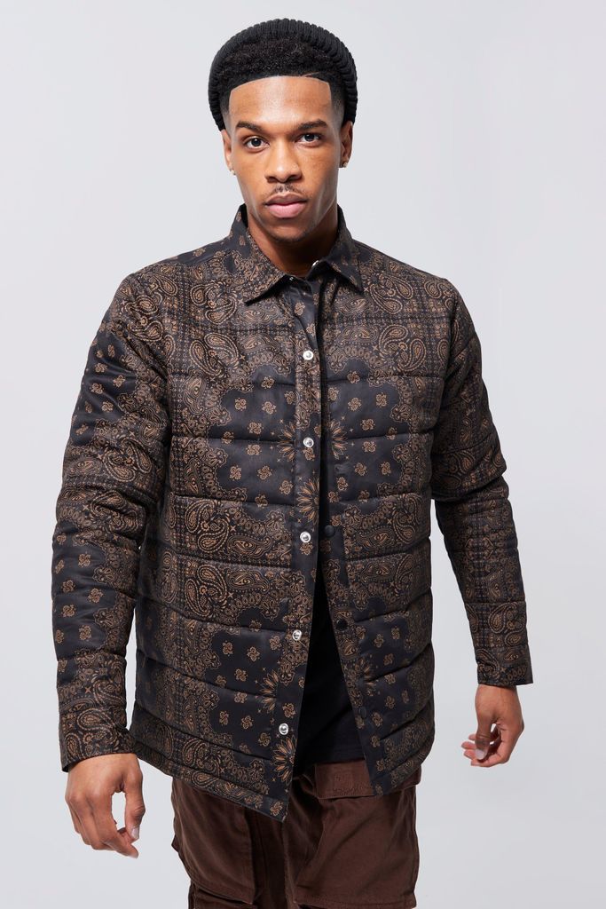 Men's Quilted Paisley Twill Overshirt - Black - M, Black