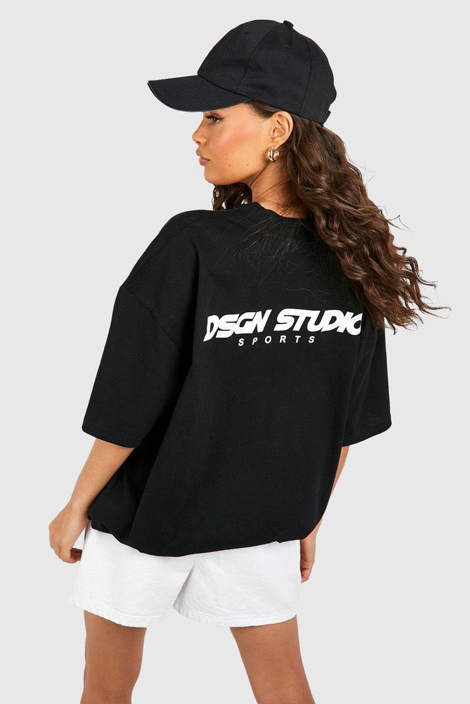 Womens Dsgn Studio Sports Slogan Oversized T-Shirt - Black - S, Black