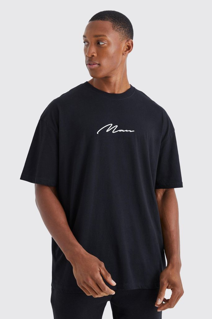 Men's Man Signature Oversized Crew Neck T-Shirt - Black - S, Black