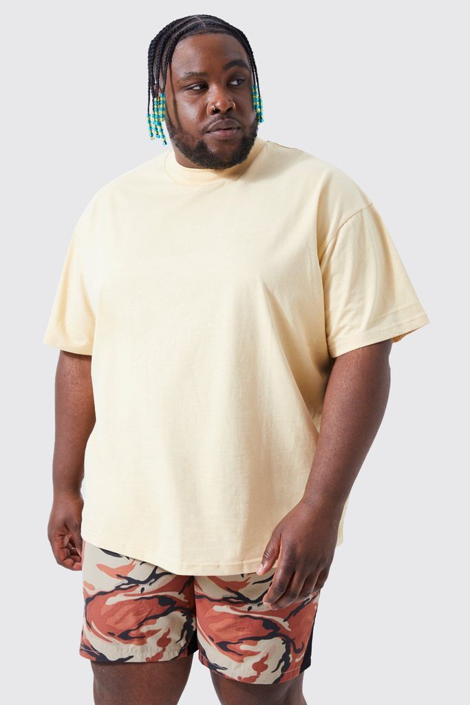 Men's Plus Oversized Extended Neck Heavyweight T-Shirt - Yellow - Xxxl, Yellow