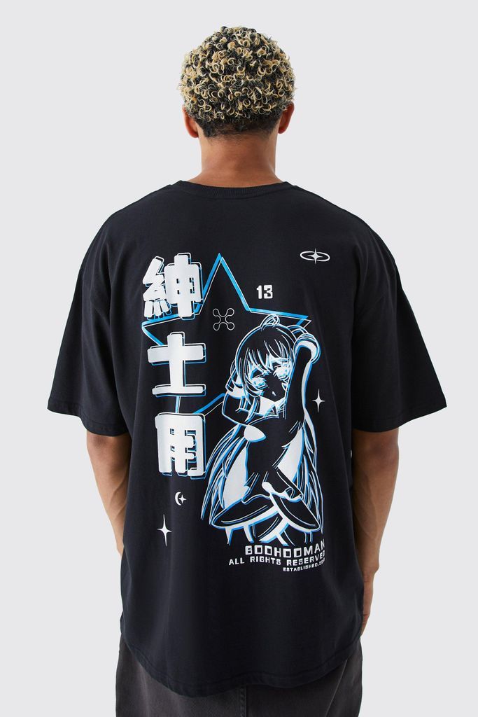 Men's Tall Oversized Anime Back Print T-Shirt - Black - S, Black