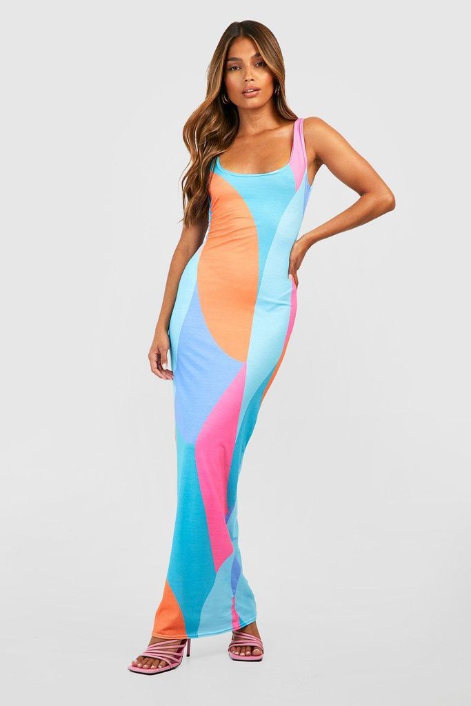 Womens Abstract Scoop Neck Maxi Dress - Multi - 6, Multi