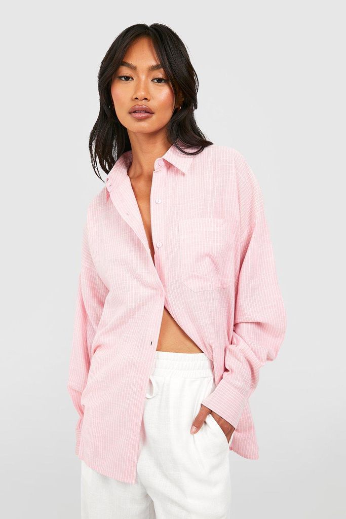 Womens Oversized Pinstripe Shirt - Pink - 6, Pink