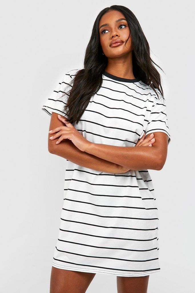 Womens Oversized Striped T-Shirt Dress - Black - 8, Black