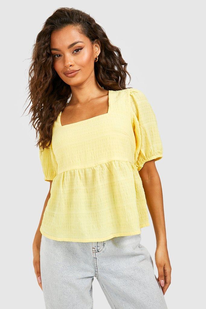 Womens Textured Puff Sleeve Smock Top - Yellow - 6, Yellow