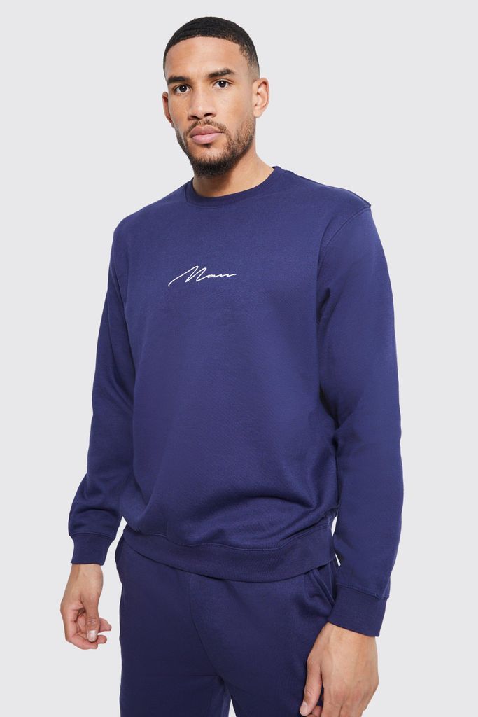 Men's Tall Man Signature Embroidered Sweatshirt - Navy - M, Navy