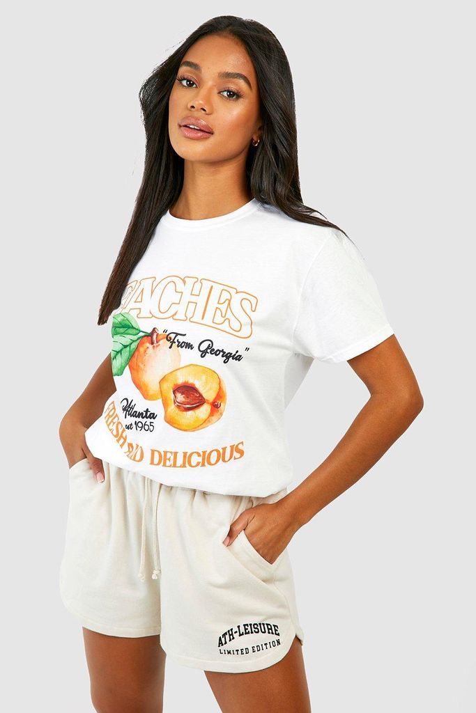 Womens Peaches Printed Oversized T-Shirt - White - L, White