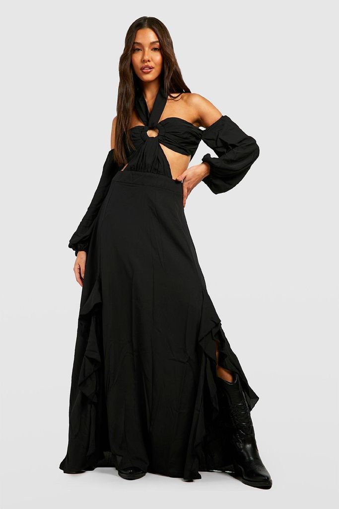 Womens Halterneck Cut Out Chiffon Maxi Dress - Black - 8, Black