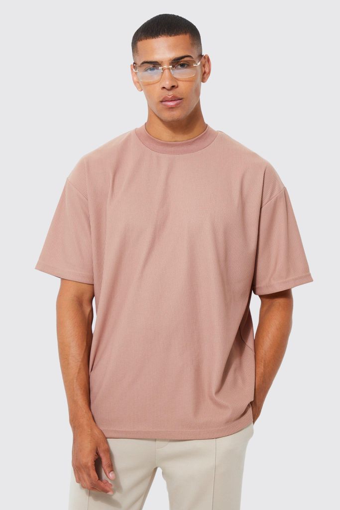 Men's Oversized Extended Neck Ottoman Rib T-Shirt - Brown - S, Brown
