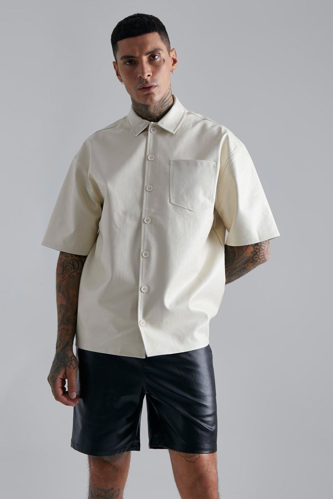 Men's Short Sleeve Boxy Oversized Shirt - Beige - M, Beige