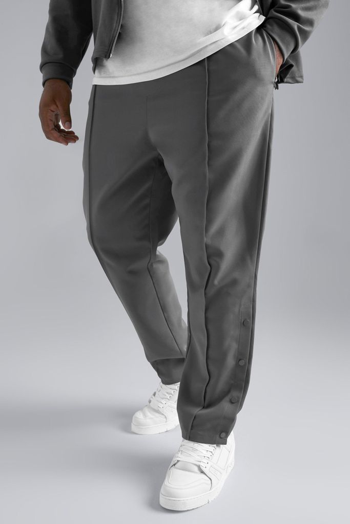 Men's Plus Popper Detail Tapered Trouser - Grey - Xxl, Grey