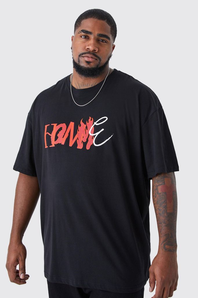 Men's Plus Oversized Extended Neck Homme Print T-Shirt - Black - Xxxl, Black
