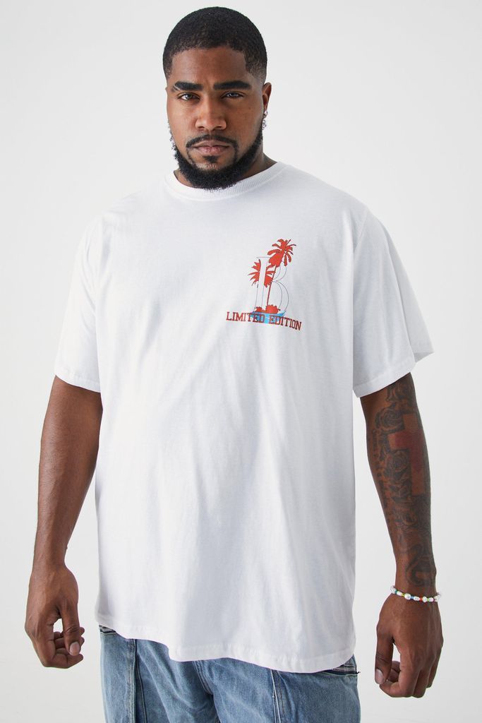 Men's Plus Oversized Extended Neck Limited Palms T-Shirt - White - Xxxl, White