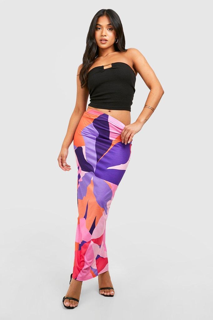 Womens Petite Abstract Printed Maxi Skirt - Purple - 6, Purple
