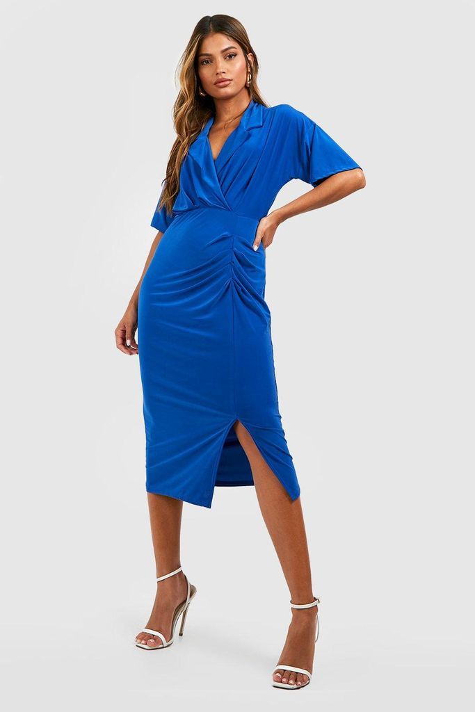 Womens Slinky Wrap Midi Shirt Dress - Blue - 8, Blue