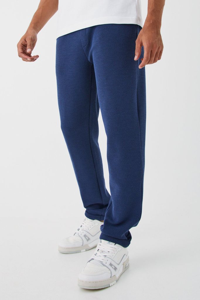 Men's Elasticated Slim Textured Smart Trousers - Navy - S, Navy