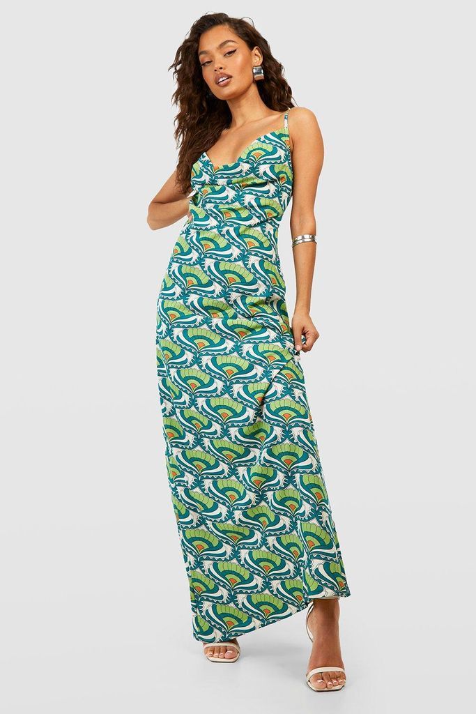 Womens Abstract Print Maxi Dress - Green - 8, Green