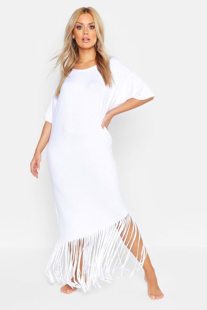 Womens Plus Tassel Beach Maxi Dress - White - 24, White
