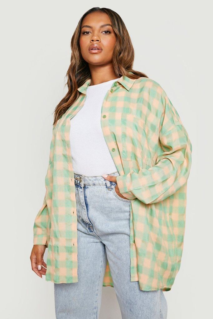 Womens Plus Check Oversized Boyfriend Shirt - Green - 16, Green