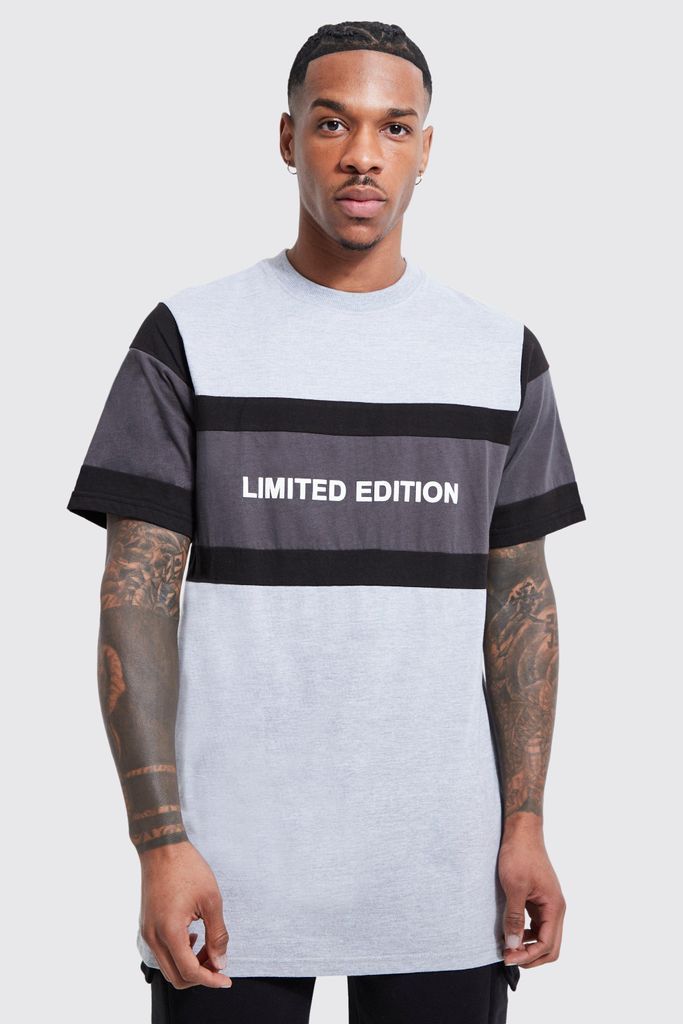 Men's Longline Limited Colour Block T-Shirt - Grey - M, Grey