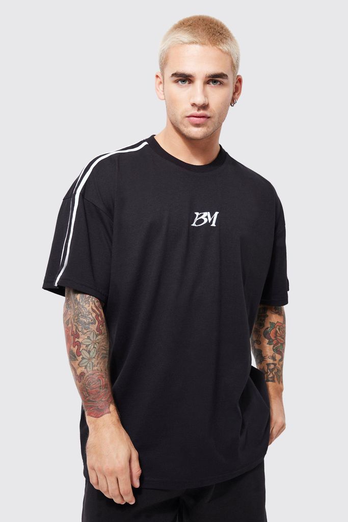 Men's Oversized Side Stripe Embroidered T-Shirt - Black - M, Black