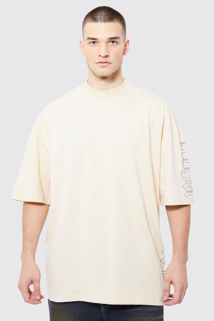 Men's Tall Oversized Worldwide Side Graphic T-Shirt - Beige - S, Beige