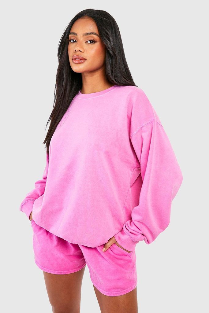 Womens Overdyed Sweatshirt Short Tracksuit - Pink - S, Pink