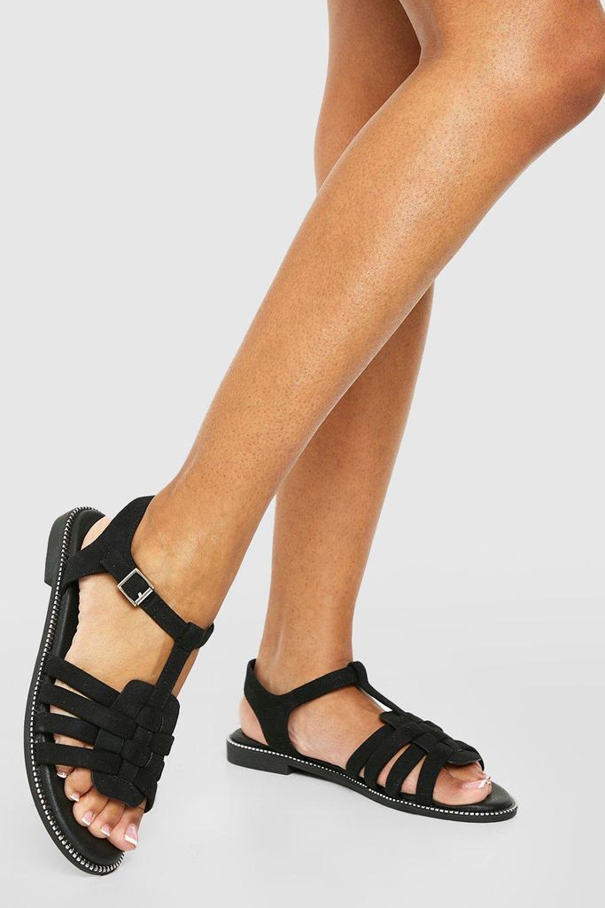 Womens Gladiator Detail Flat Sandals - Black - 4, Black