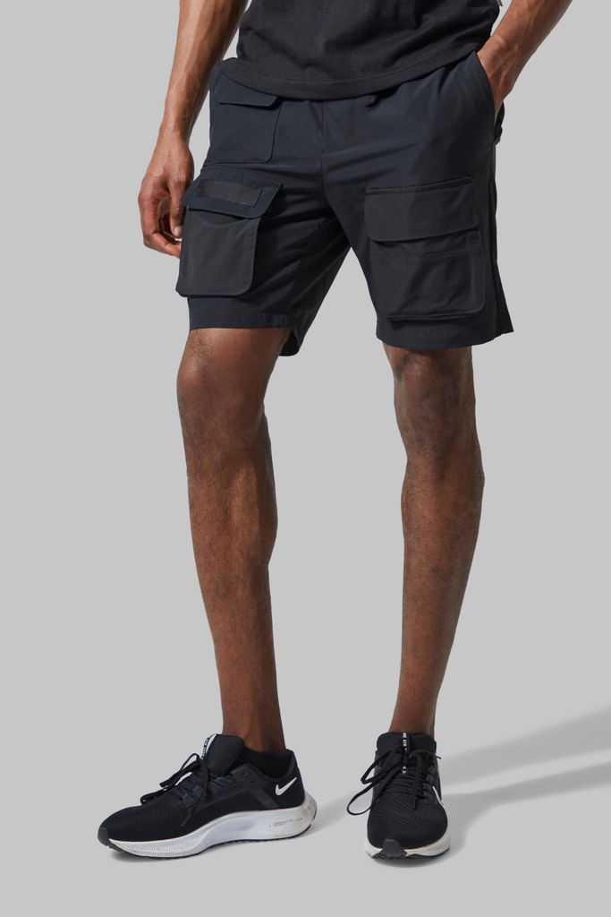 Men's Man Active Multi Pocket Cargo Shorts - Black - M, Black