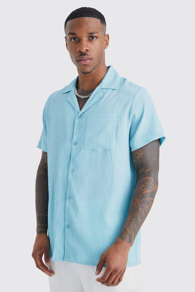 Men's Short Sleeve Boxy Sheer Crinkle Shirt - Blue - S, Blue