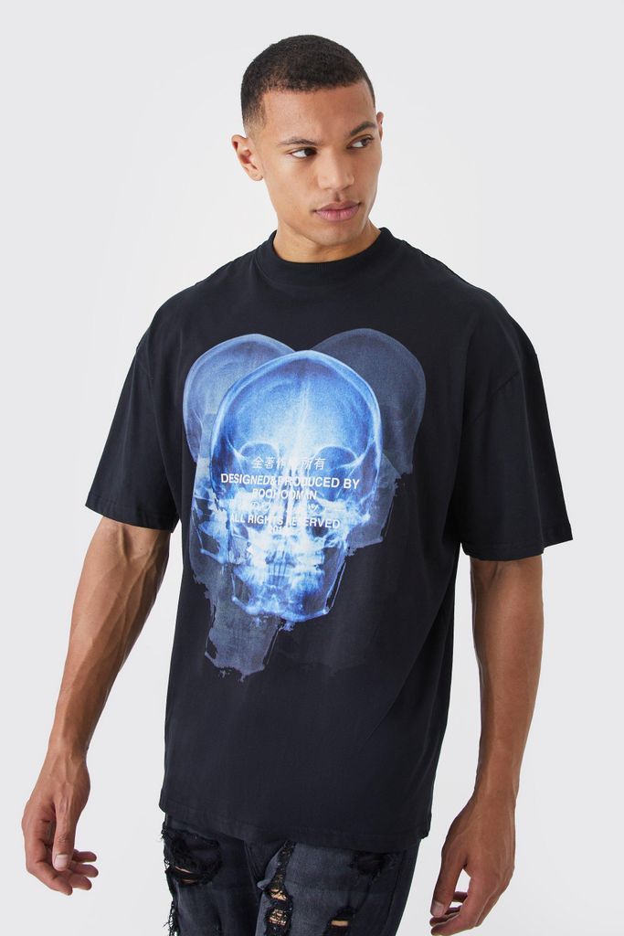 Men's Tall Oversized X-Ray Skull Graphic T-Shirt - Black - S, Black