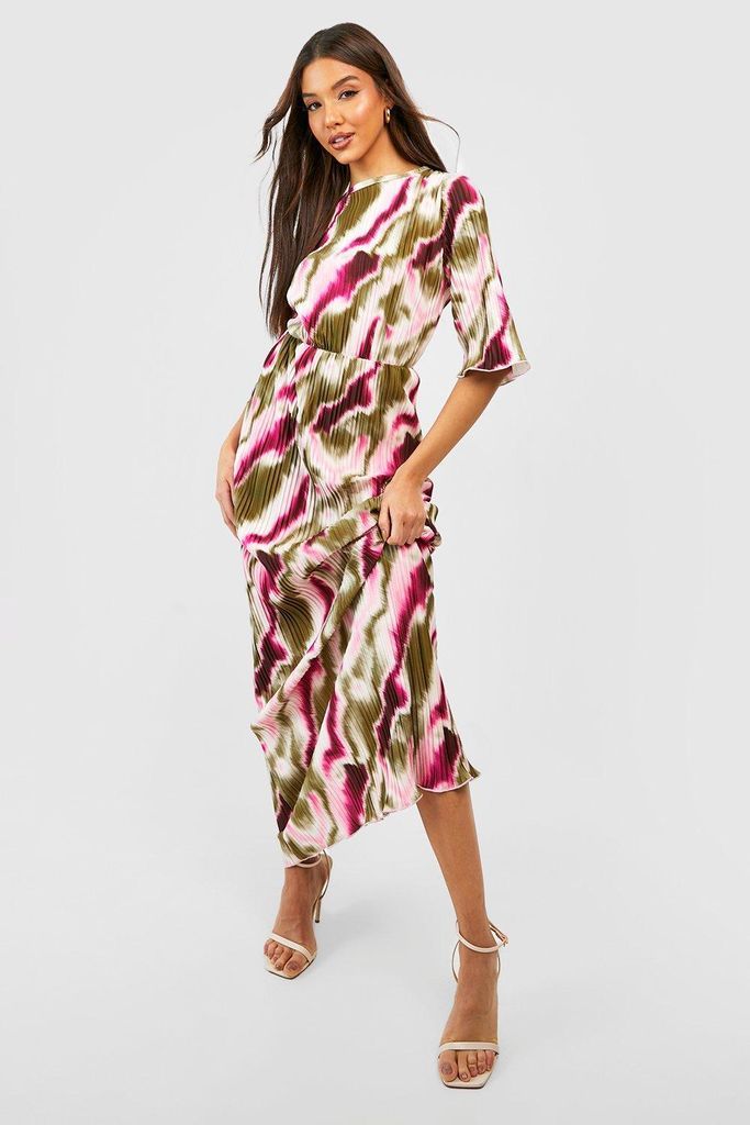 Womens Abstract Plisse Oversized Maxi Dress - Green - 8, Green