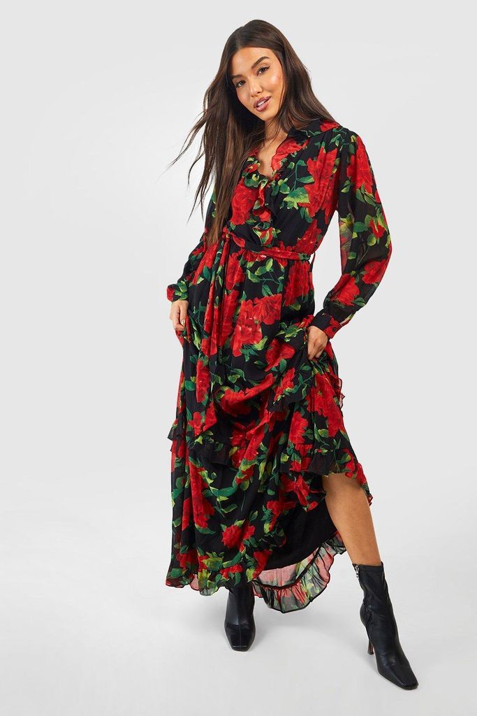 Womens Chiffon Dobby Floral Detail Maxi Dress - Multi - 8, Multi