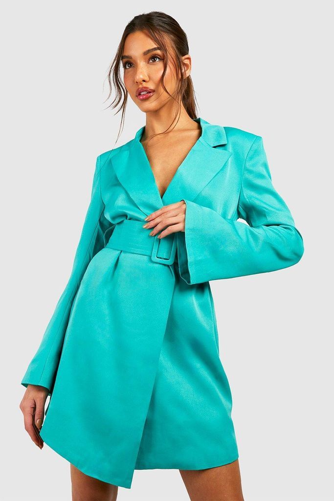 Womens Split Sleeve Belted Blazer Dress - Green - 8, Green