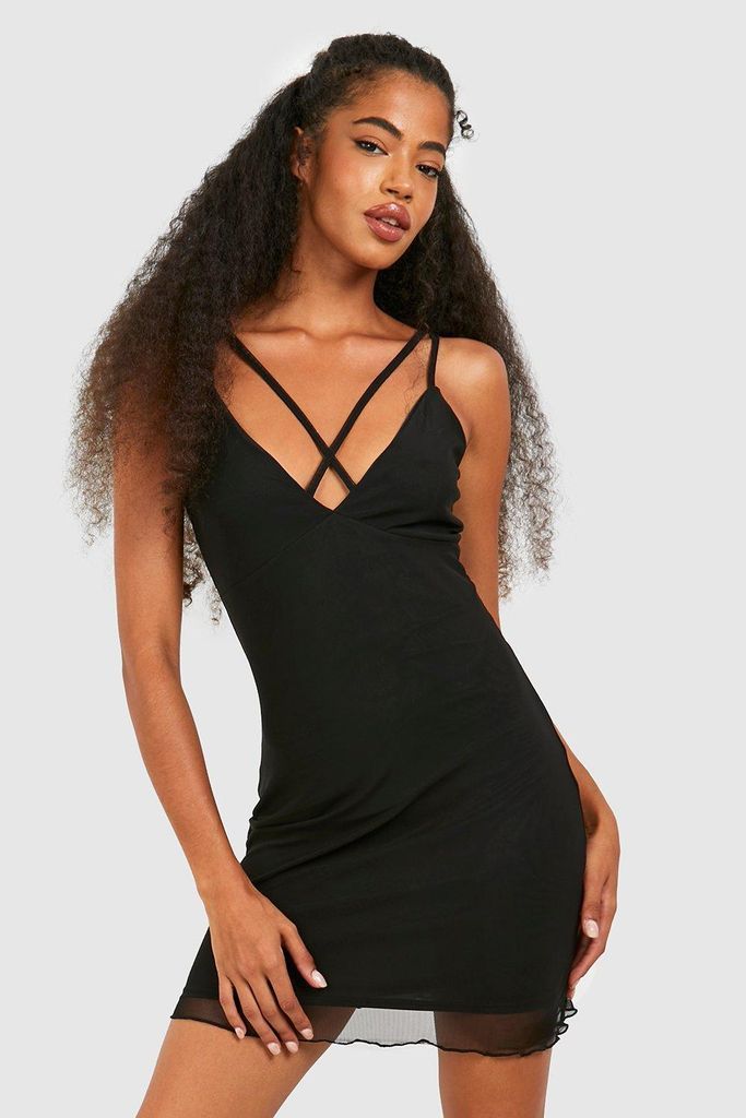 Womens Strappy Mesh Mini Dress - Black - 8, Black