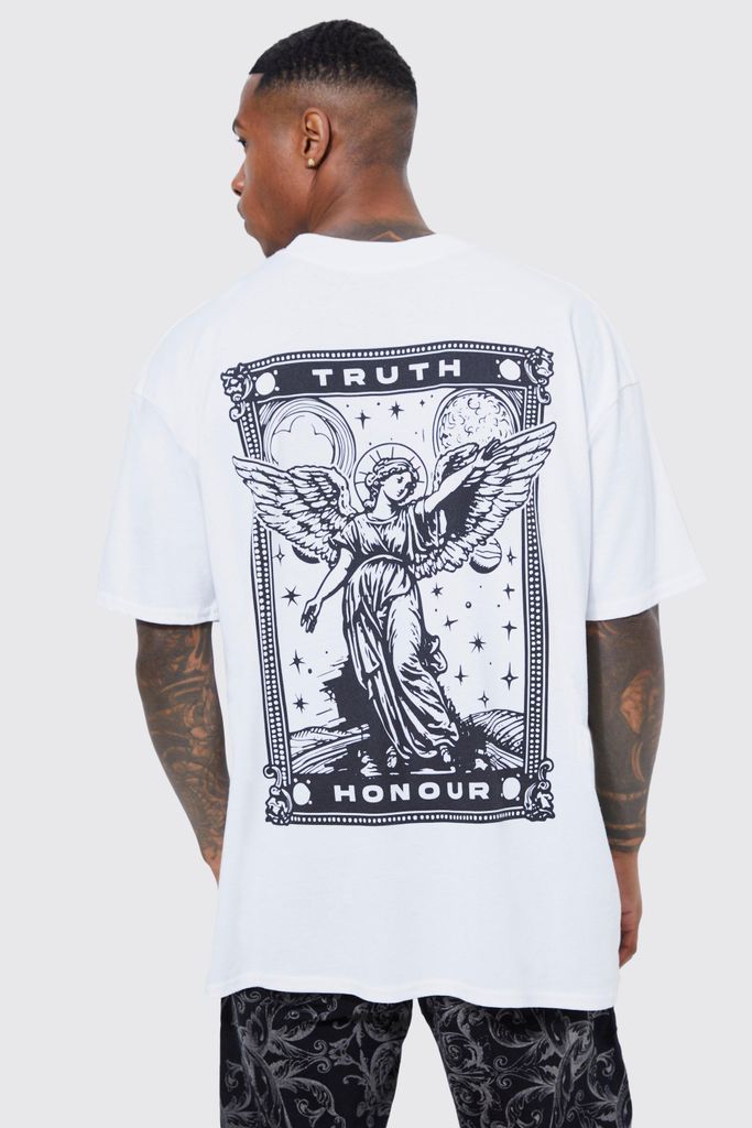 Men's Oversize Extended Neck Angel Of Honour T-Shirt - White - M, White