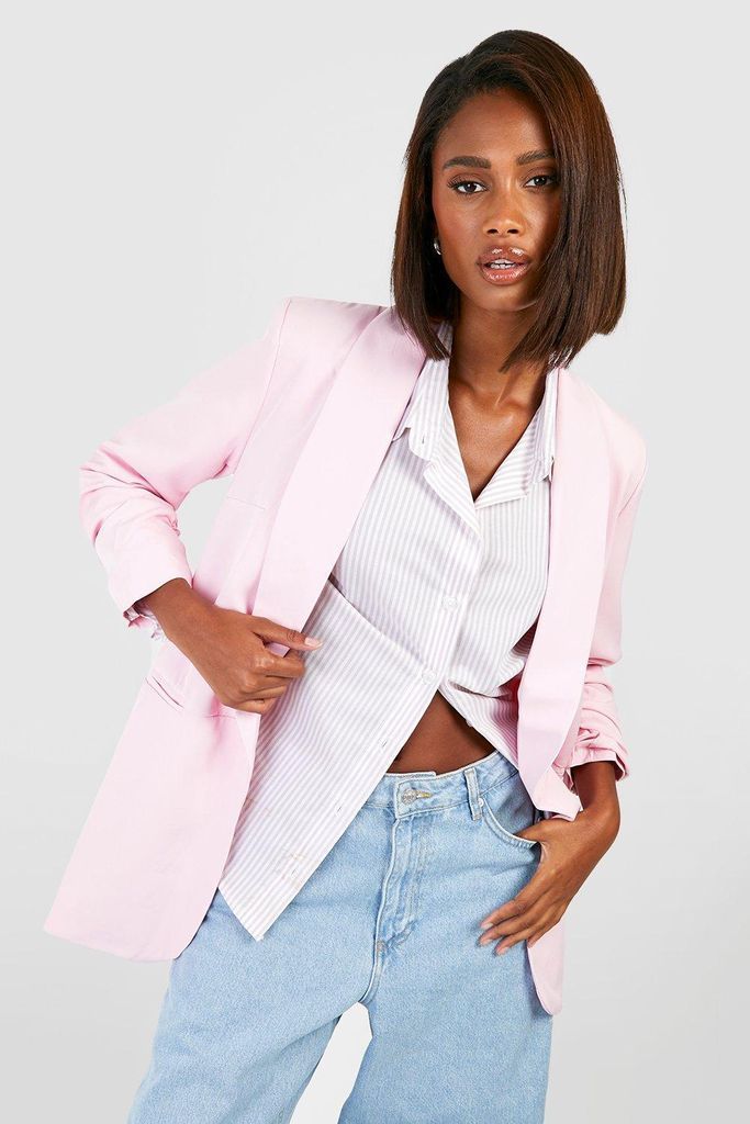Womens Ruched Sleeve Blazer - Pink - S, Pink