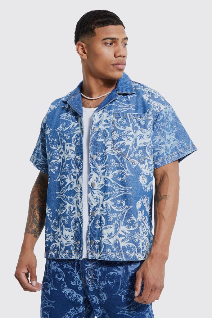 Men's Baroque Laser Print Shirt - Blue - S, Blue